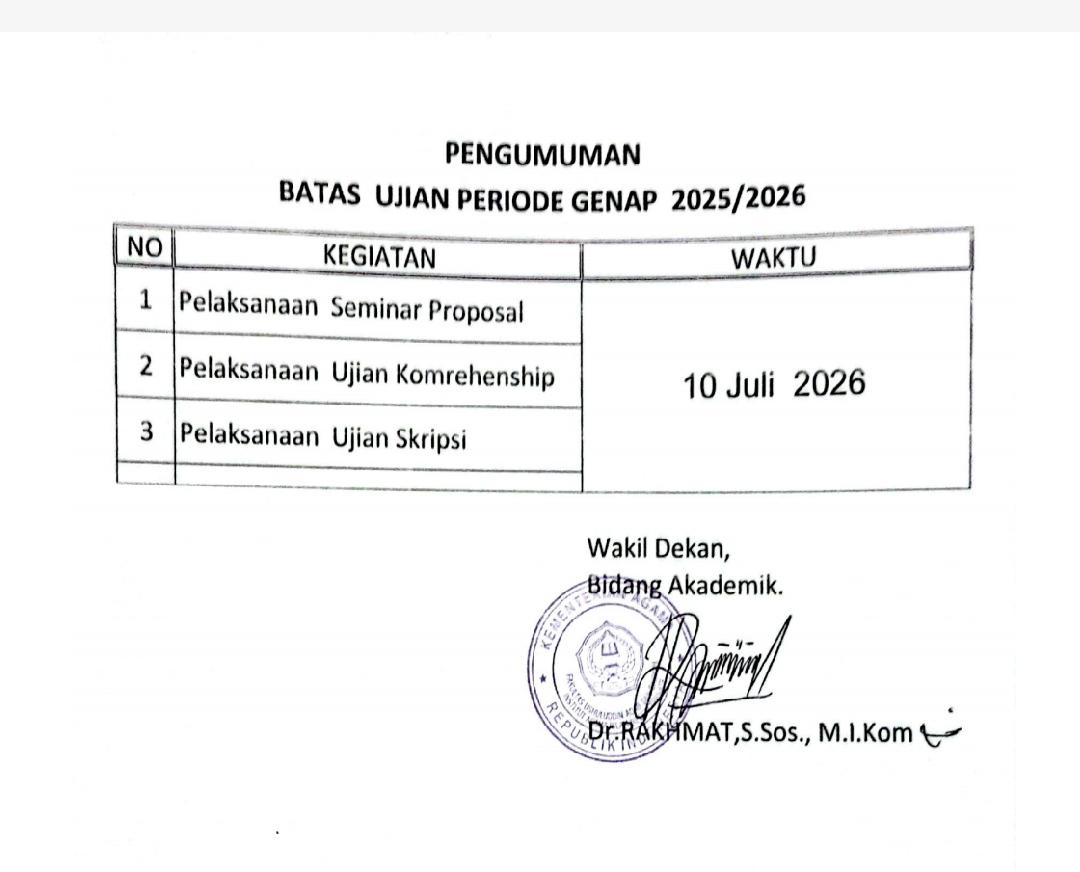 Batas Waktu Pelaksanaan Ujian Akhir untuk Periode Genap Tahun Akademik 2025/2026.